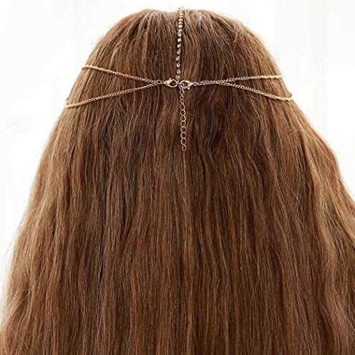 Fstrend Boho Head Chains Gold Sparkly Crystal Tassel Headpiece Chain Bridal Festival Weeding Prom Hair Chains Jewelry for Women and Girls - Image 5